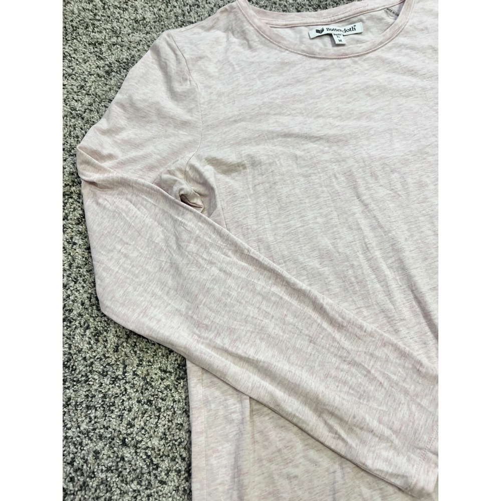 Buttercloth Womens Regular Fit Long Sleeve Pink‎ Marled Cotton Blend T Shirt M - Picture 3 of 12